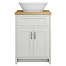 Chatsworth 610mm Grey Countertop Vanity with Beech Worktop, Oval Gloss White Basin & Chrome Handles