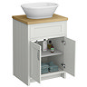 Chatsworth 610mm Grey Countertop Vanity with Beech Worktop, Oval Gloss White Basin & Chrome Handles