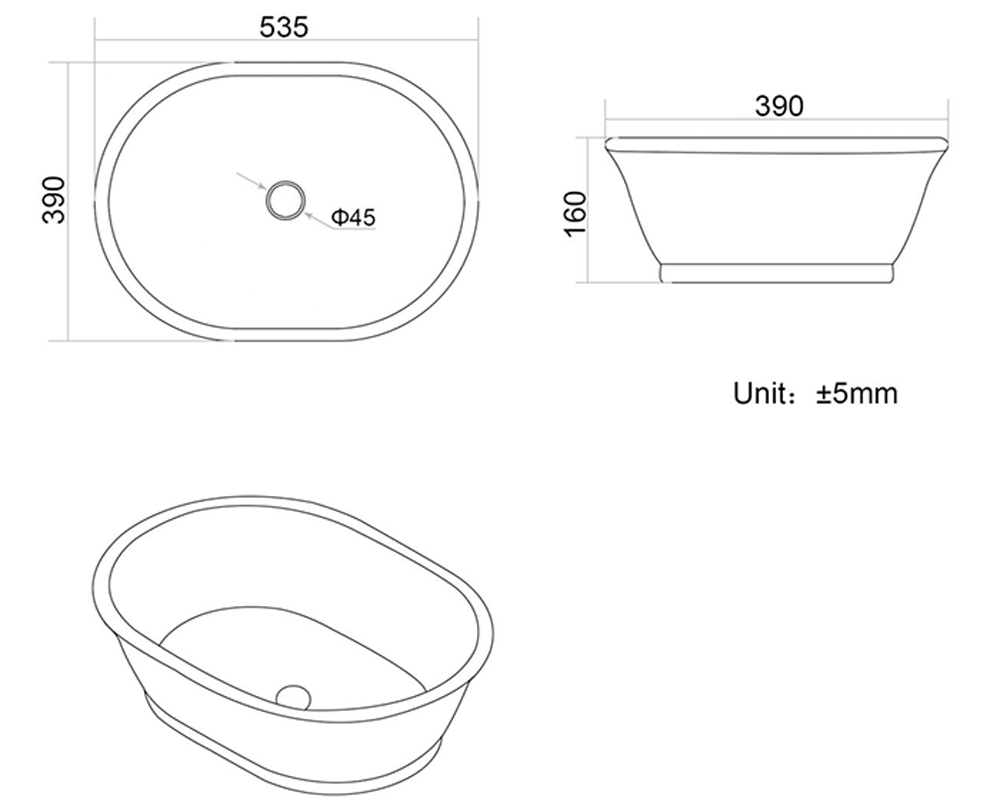 Chatsworth 610mm Grey Countertop Vanity with Beech Worktop, Oval Gloss White Basin & Chrome Handles