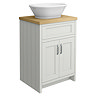 Chatsworth 610mm Grey Countertop Vanity with Beech Worktop, Oval Gloss White Basin & Chrome Handles