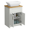 Chatsworth 610mm Grey Countertop Vanity with Beech Worktop, Rectangular Gloss White Basin & Antique Brass Handles