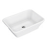 Chatsworth 610mm Grey Countertop Vanity with Beech Worktop, Rectangular Gloss White Basin & Brushed Brass Handles