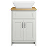 Chatsworth 610mm Grey Countertop Vanity with Beech Worktop, Rectangular Gloss White Basin & Chrome Handles