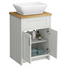 Chatsworth 610mm Grey Countertop Vanity with Beech Worktop, Rectangular Gloss White Basin & Chrome Handles