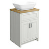 Chatsworth 610mm Grey Countertop Vanity with Beech Worktop, Rectangular Gloss White Basin & Chrome Handles