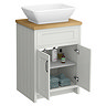 Chatsworth 610mm Grey Countertop Vanity with Beech Worktop, Rectangular Gloss White Basin & Matt Black Handles