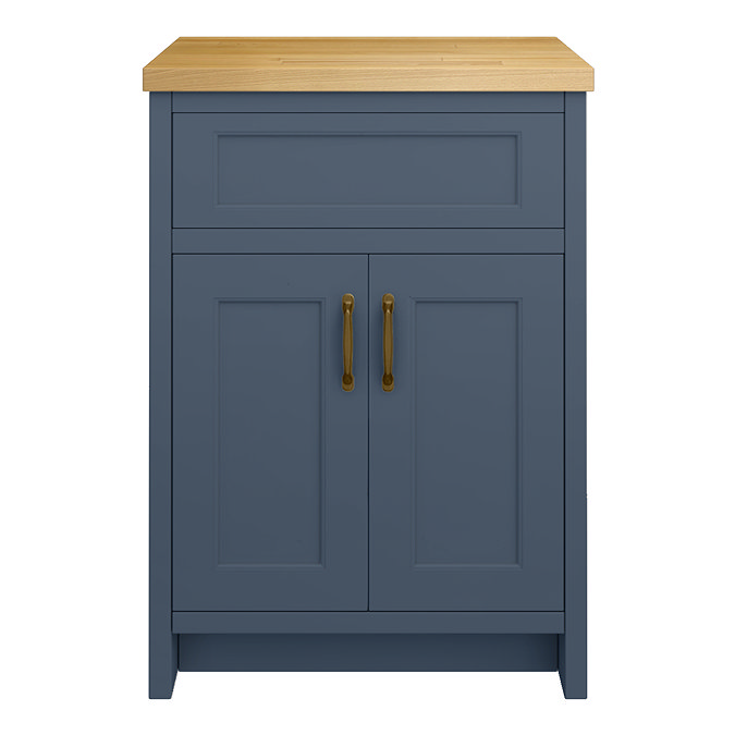 Chatsworth 610mm Traditional Blue Countertop Vanity with Beech Worktop & Antique Brass Handles
