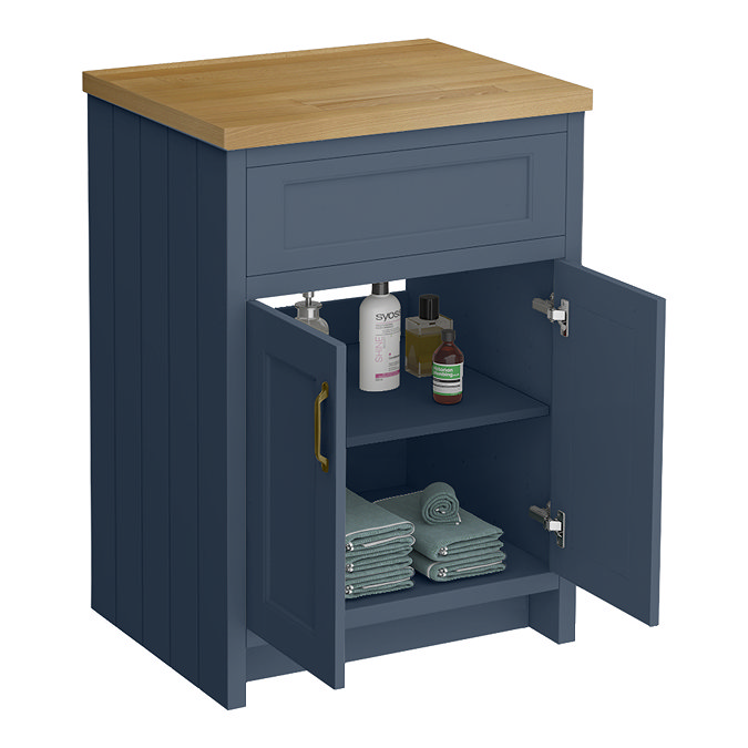 Chatsworth 610mm Traditional Blue Countertop Vanity with Beech Worktop & Antique Brass Handles