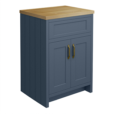 Chatsworth 610mm Traditional Blue Countertop Vanity with Beech Worktop & Antique Brass Handles