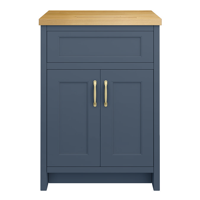 Chatsworth 610mm Traditional Blue Countertop Vanity with Beech Worktop & Brushed Brass Handles
