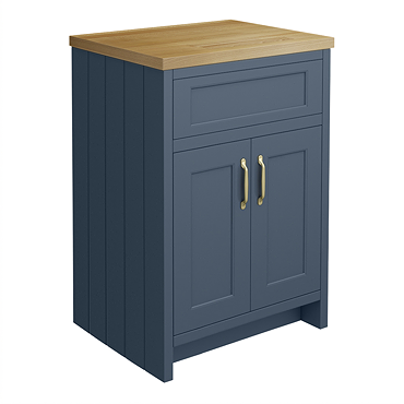 Chatsworth 610mm Traditional Blue Countertop Vanity with Beech Worktop & Brushed Brass Handles