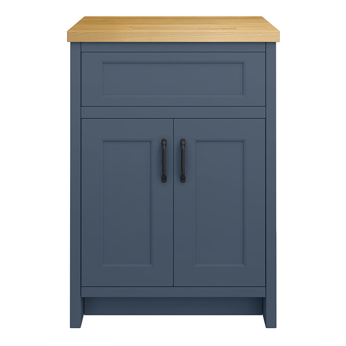 Chatsworth 610mm Traditional Blue Countertop Vanity with Beech Worktop & Matt Black Handles