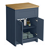 Chatsworth 610mm Traditional Blue Countertop Vanity with Beech Worktop & Matt Black Handles