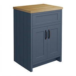 Chatsworth 610mm Traditional Blue Countertop Vanity with Beech Worktop & Matt Black Handles
