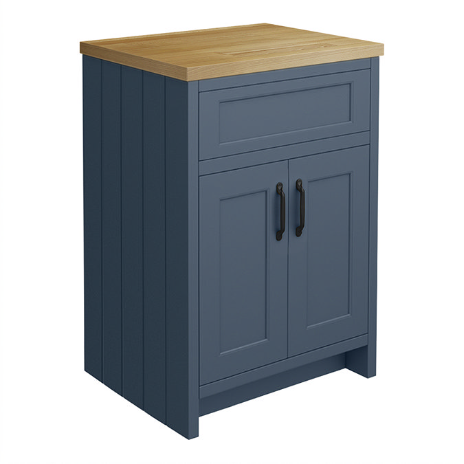 Chatsworth 610mm Traditional Blue Countertop Vanity with Beech Worktop & Matt Black Handles
