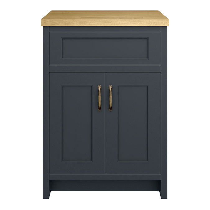 Chatsworth 610mm Traditional Graphite Countertop Vanity with Beech Worktop & Antique Brass Handles