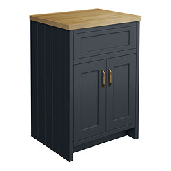 Chatsworth 610mm Traditional Graphite Countertop Vanity with Beech Worktop & Antique Brass Handles