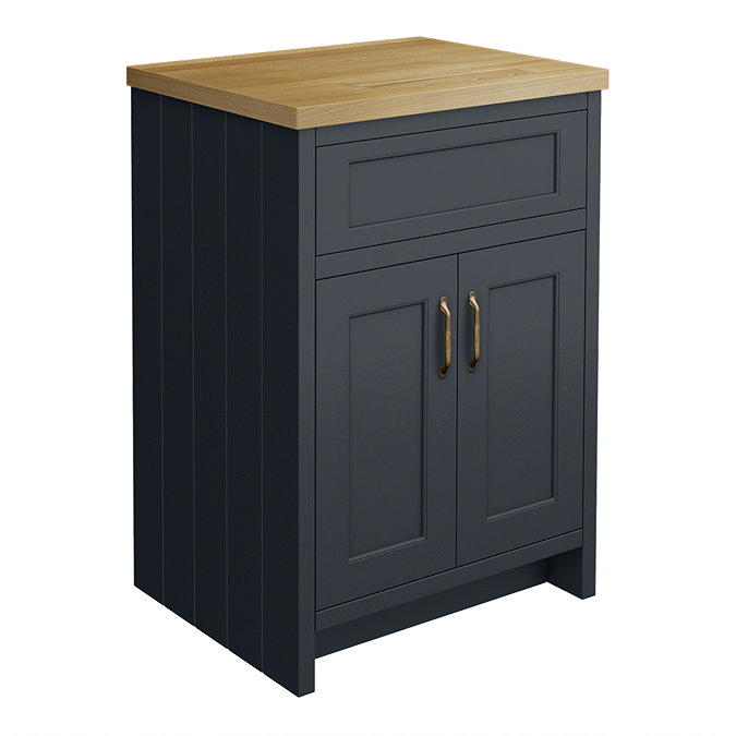 Chatsworth 610mm Traditional Graphite Countertop Vanity with Beech Worktop & Antique Brass Handles