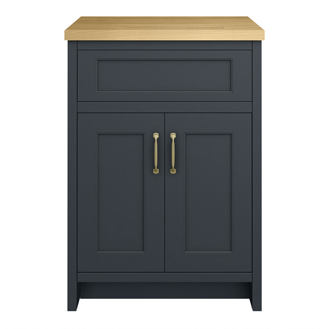 Chatsworth 610mm Traditional Graphite Countertop Vanity with Beech Worktop & Brushed Brass Handles