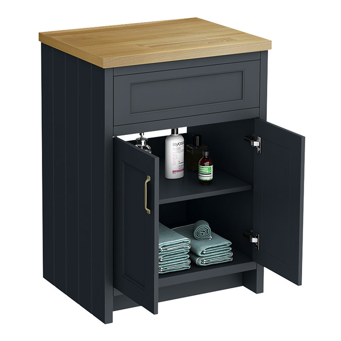 Chatsworth 610mm Traditional Graphite Countertop Vanity with Beech Worktop & Brushed Brass Handles