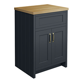 Chatsworth 610mm Traditional Graphite Countertop Vanity with Beech Worktop & Brushed Brass Handles