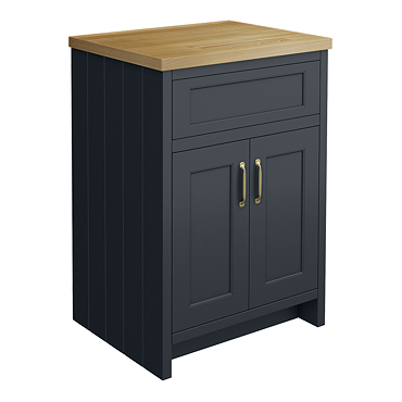 Chatsworth 610mm Traditional Graphite Countertop Vanity with Beech Worktop & Brushed Brass Handles