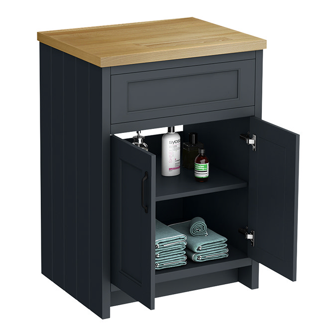 Chatsworth 610mm Traditional Graphite Countertop Vanity with Beech Worktop & Matt Black Handles