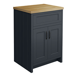 Chatsworth 610mm Traditional Graphite Countertop Vanity with Beech Worktop & Matt Black Handles