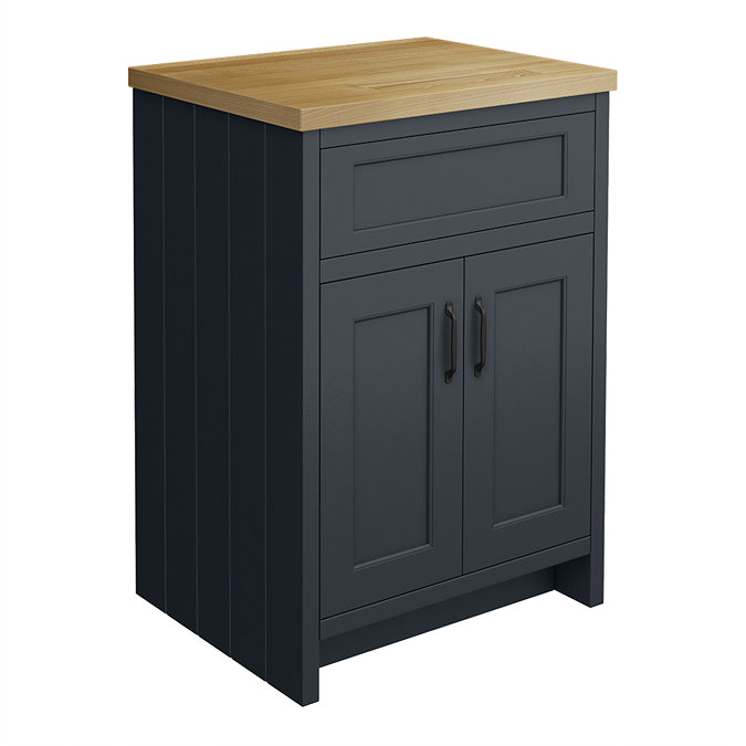 Chatsworth 610mm Traditional Graphite Countertop Vanity with Beech Worktop & Matt Black Handles