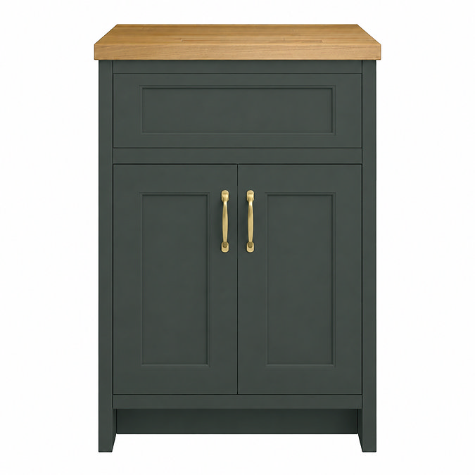 Chatsworth 610mm Traditional Green Countertop Vanity with Beech Worktop & Brushed Brass Handles