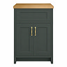 Chatsworth 610mm Traditional Green Countertop Vanity with Beech Worktop & Brushed Brass Handles