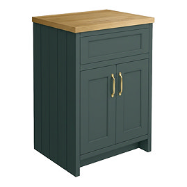Chatsworth 610mm Traditional Green Countertop Vanity with Beech Worktop & Brushed Brass Handles