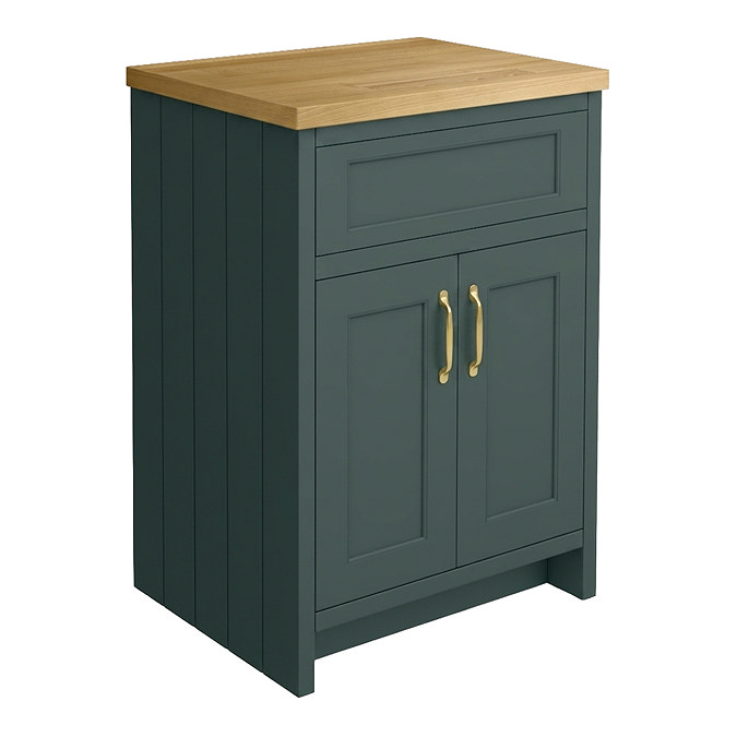 Chatsworth 610mm Traditional Green Countertop Vanity with Beech Worktop & Brushed Brass Handles