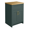 Chatsworth 610mm Traditional Green Countertop Vanity with Beech Worktop & Brushed Brass Handles