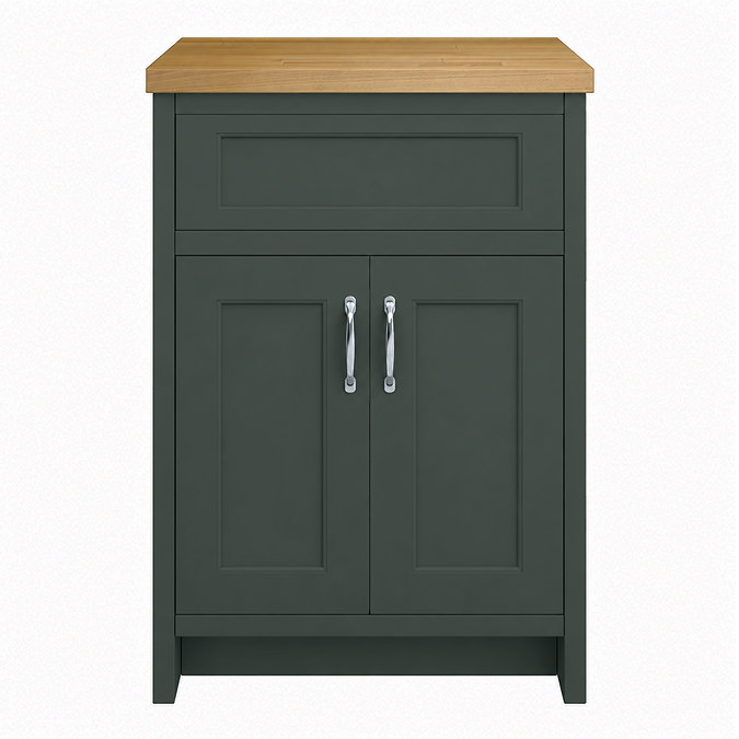 Chatsworth 610mm Traditional Green Countertop Vanity with Beech Worktop & Chrome Handles