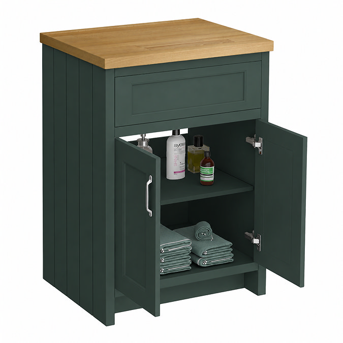 Chatsworth 610mm Traditional Green Countertop Vanity with Beech Worktop & Chrome Handles
