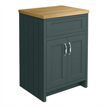Chatsworth 610mm Traditional Green Countertop Vanity with Beech Worktop & Chrome Handles