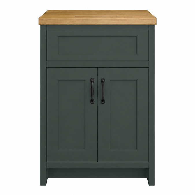 Chatsworth 610mm Traditional Green Countertop Vanity with Beech Worktop & Matt Black Handles