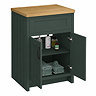 Chatsworth 610mm Traditional Green Countertop Vanity with Beech Worktop & Matt Black Handles