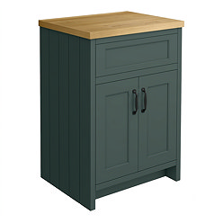 Chatsworth 610mm Traditional Green Countertop Vanity with Beech Worktop & Matt Black Handles