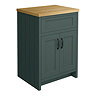Chatsworth 610mm Traditional Green Countertop Vanity with Beech Worktop & Matt Black Handles