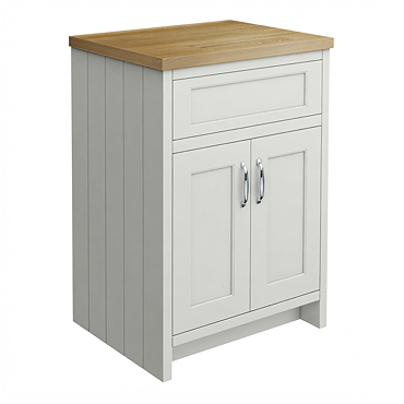 Chatsworth 610mm Traditional Grey Countertop Vanity Unit with Solid Beech Wood Worktop & Chrome Handles