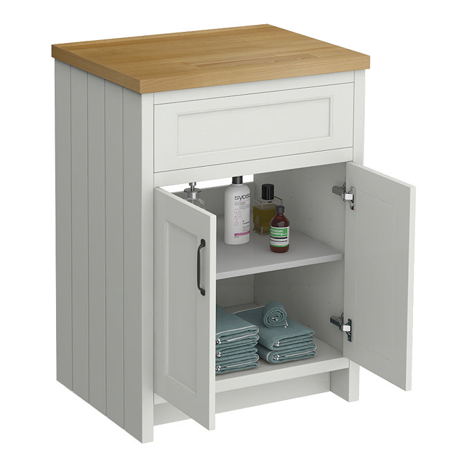 Chatsworth 610mm Traditional Grey Countertop Vanity with Beech Worktop & Matt Black Handles