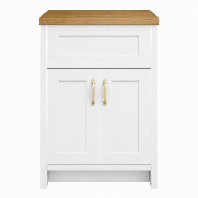 Chatsworth 610mm Traditional White Countertop Vanity Unit with Solid Beech Wood Worktop & Brushed Brass Handles