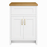 Chatsworth 610mm Traditional White Countertop Vanity Unit with Solid Beech Wood Worktop & Brushed Brass Handles