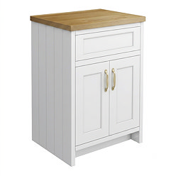 Chatsworth 610mm Traditional White Countertop Vanity Unit with Solid Beech Wood Worktop & Brushed Brass Handles