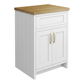 Chatsworth 610mm Traditional White Countertop Vanity Unit with Solid Beech Wood Worktop & Brushed Brass Handles