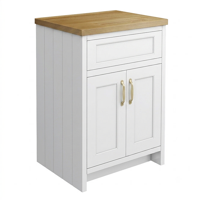 Chatsworth 610mm Traditional White Countertop Vanity Unit with Solid Beech Wood Worktop & Brushed Brass Handles