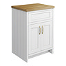 Chatsworth 610mm Traditional White Countertop Vanity Unit with Solid Beech Wood Worktop & Brushed Brass Handles
