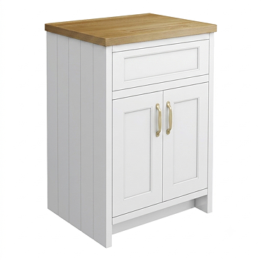 Chatsworth 610mm Traditional White Countertop Vanity Unit with Solid Beech Wood Worktop & Brushed Brass Handles